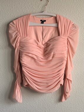 Express Contour Pink Ruched Mesh Top Size Small